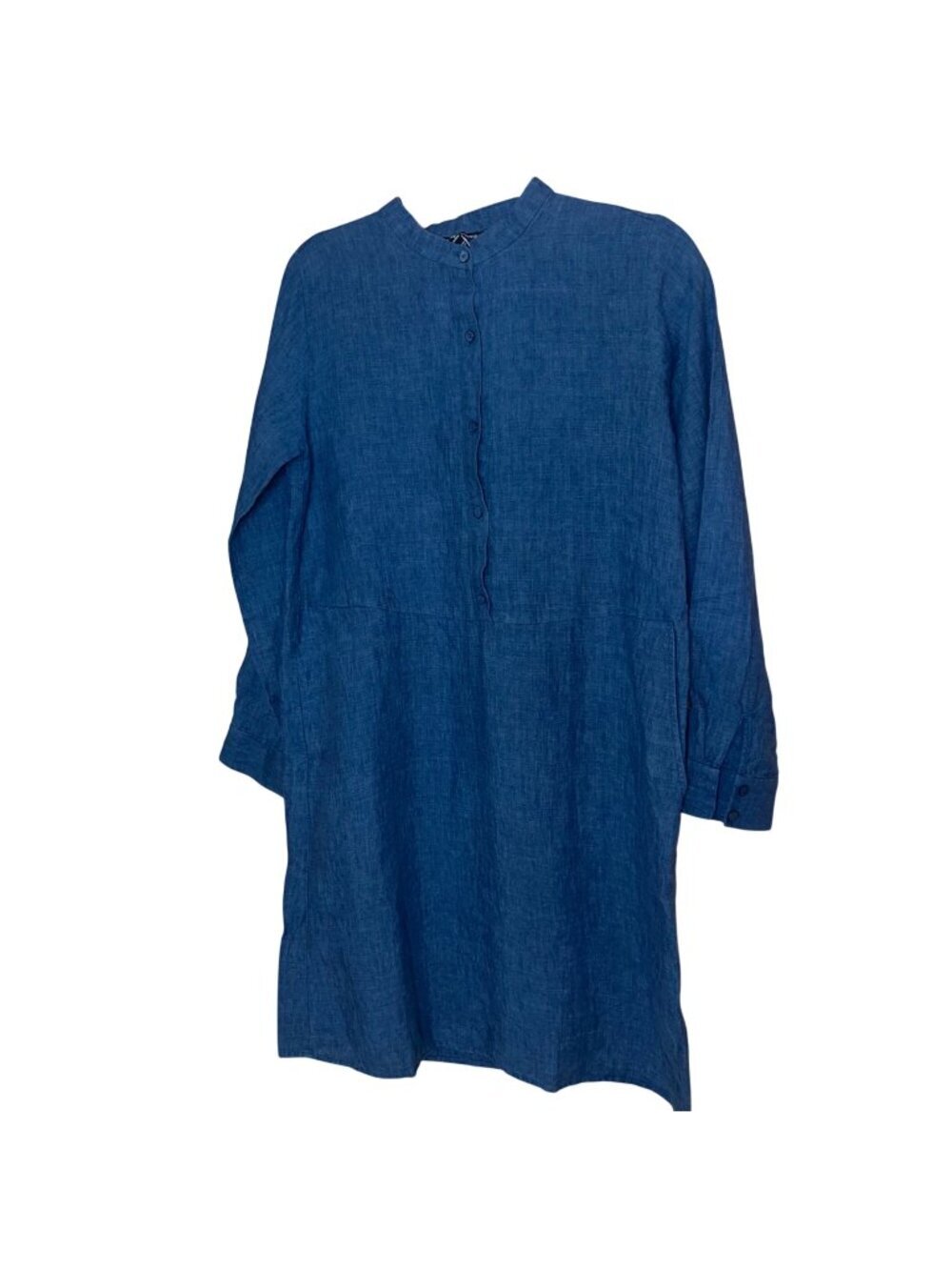 Eileen Fisher Womens Collared Long Sleeve Shirtdress Size XXS Blue Linen Casual